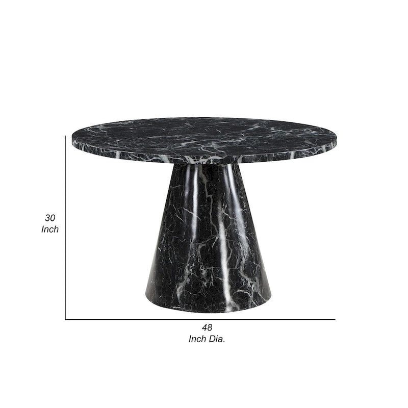 Olivia Dining Table, Pedestal Base, 48 Inch Round Black Faux Stone Top