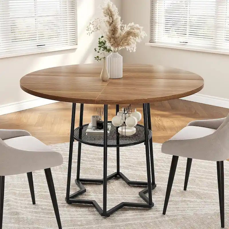 Round Kitchen Dining Table with Storage Rack - N/A