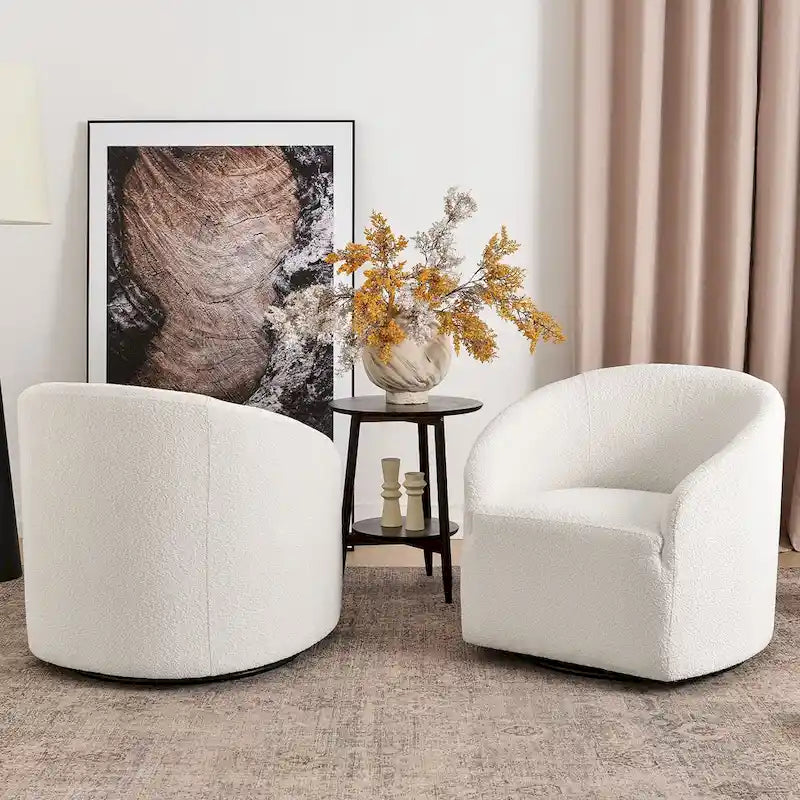 KINWELL 32W Boucle Upholstered Swivel Barrel Armchair (Set of 2)