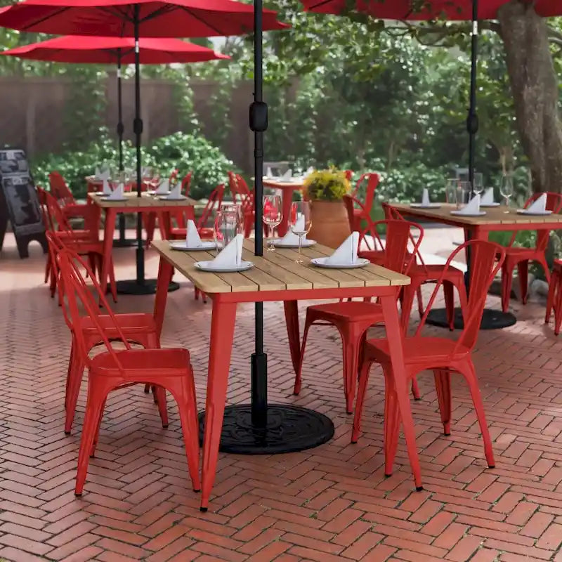30x60 Commercial Poly Resin Restaurant Table with Umbrella Hole - 30W x 60D x 30H