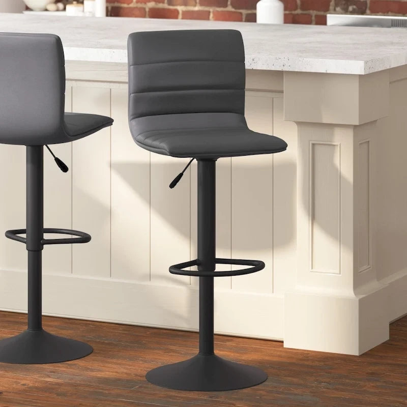 Modern Channel Stitched Adjustable Height Swivel Barstool with Footrest