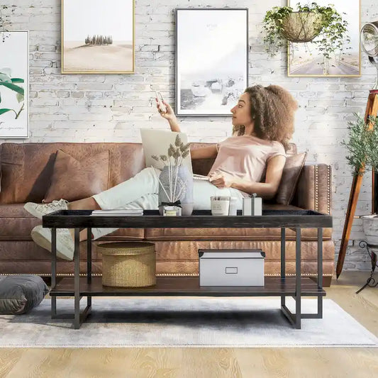 Alivia Rustic Black 47-inch Steel 1-Shelf Coffee Table by Furniture of America