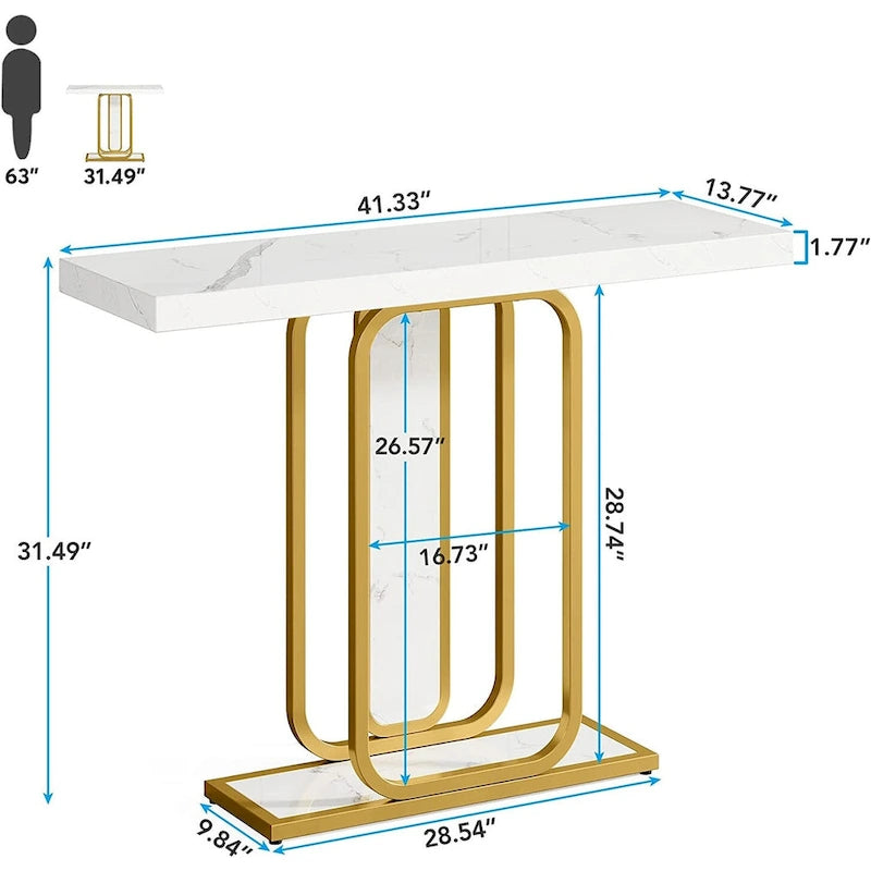 41.3 Console Table with LED Lights, Modern Gold White Entryway Hallway Accent Table