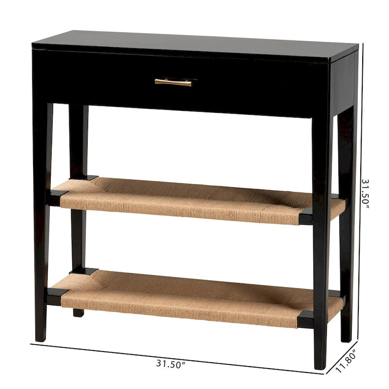 Freya Modern Bohemian Bayur Wood 1-Drawer Console Table-Black