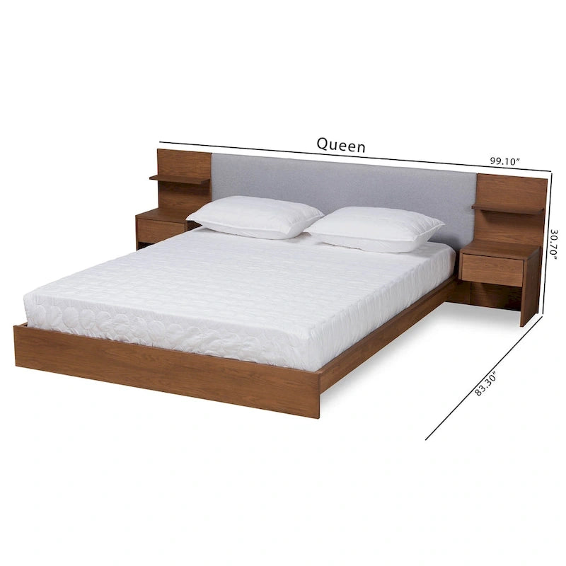 Sami Modern and Contemporary Storage Bed with Built-In Nightstands