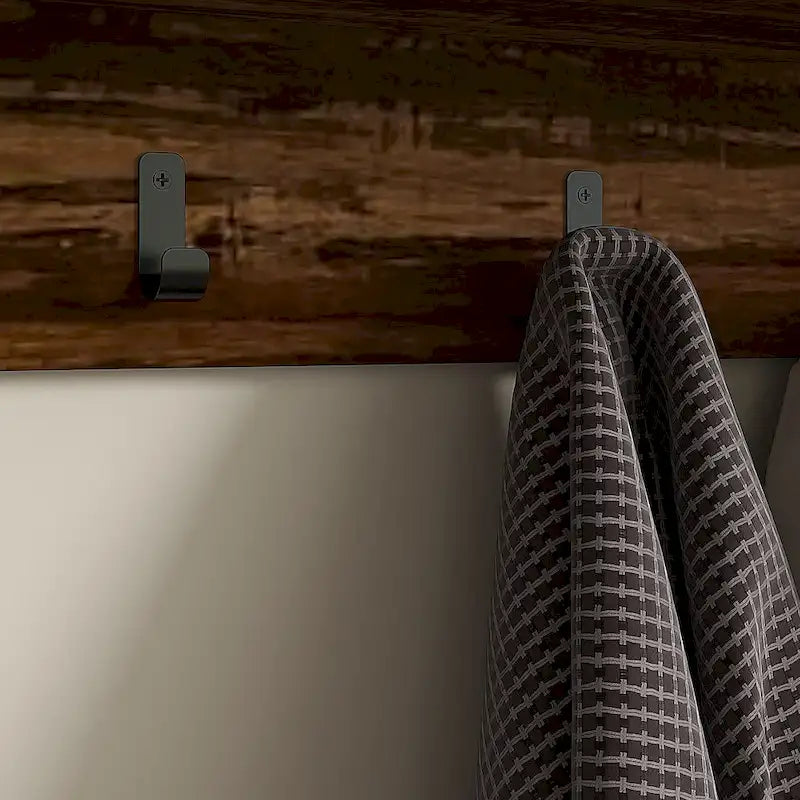 Brown & Black Entryway Bench with Coat Rack - 5 Hooks, 10 Pair Shoe Storage