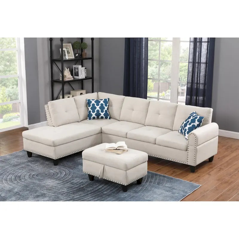 Alger 98 Wide Left Hand Facing Sofa & Chaise with Ottoman