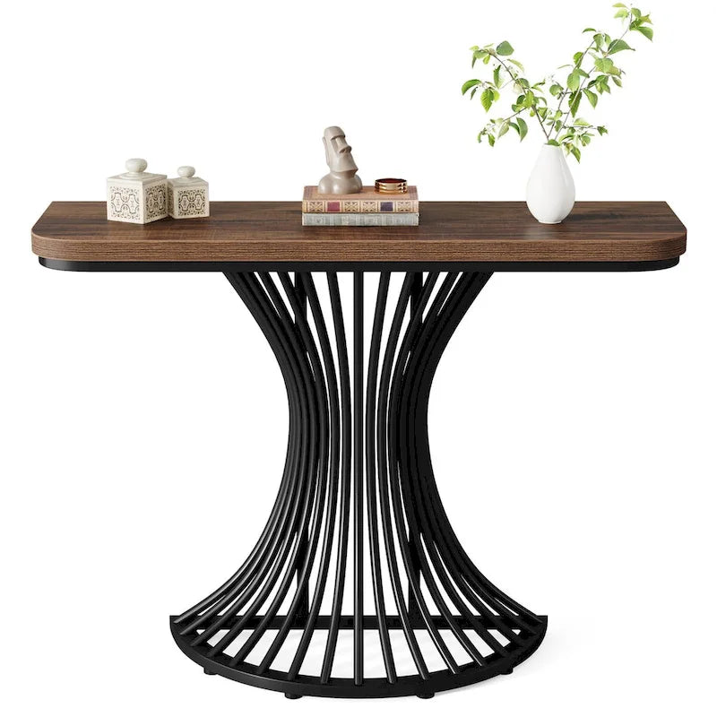 Industrial Console Table, 39-Inch Small Sofa Accent Table for Entrance, Living Room, Hallway, Rustic Brown