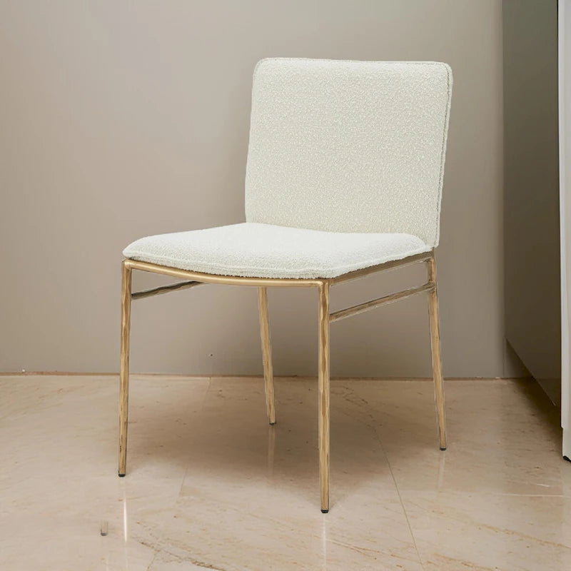 Cid Abby 19 Inch Side Dining Chair, Off White, Brass Gold Finished Legs