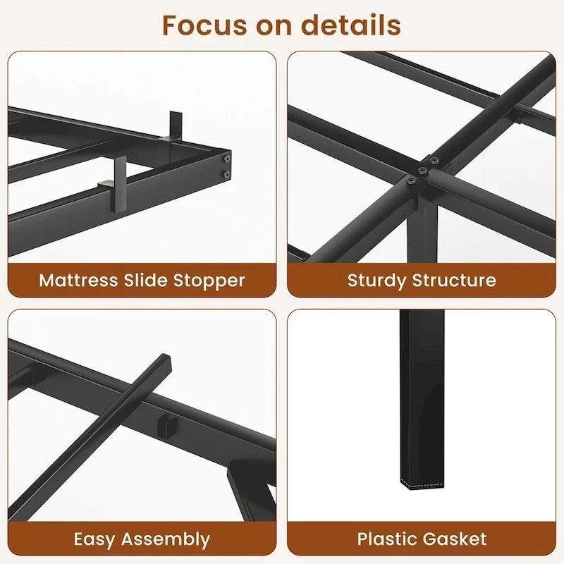 King Size Floating Bed Frame with LED Lights & Charging Station - Metal Platform