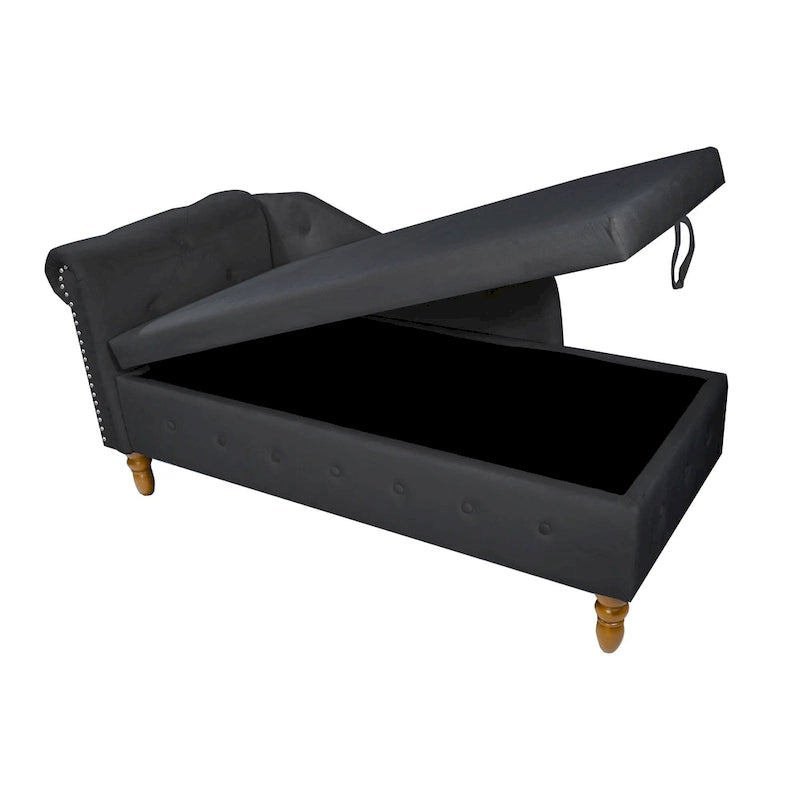 Black 58.26 Velvet Upholstered Button Tufted Chaise Lounge Chair with Storage
