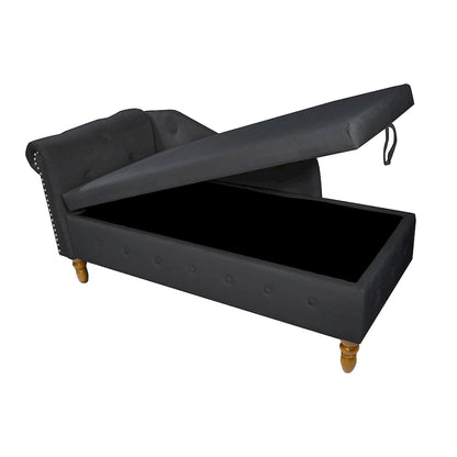 Black 58.26 Velvet Upholstered Button Tufted Chaise Lounge Chair with Storage