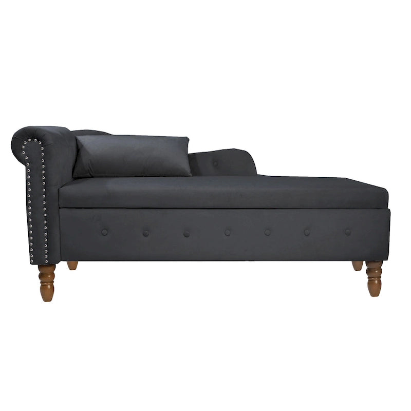 Black 58.26 Velvet Upholstered Button Tufted Chaise Lounge Chair with Storage
