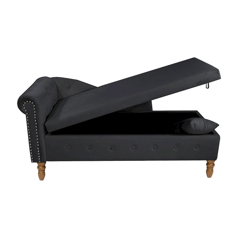 Black 58.26 Velvet Upholstered Button Tufted Chaise Lounge Chair with Storage