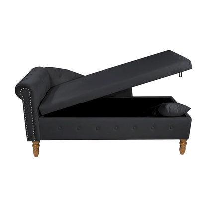 Black 58.26 Velvet Upholstered Button Tufted Chaise Lounge Chair with Storage