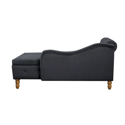 Black 58.26 Velvet Upholstered Button Tufted Chaise Lounge Chair with Storage