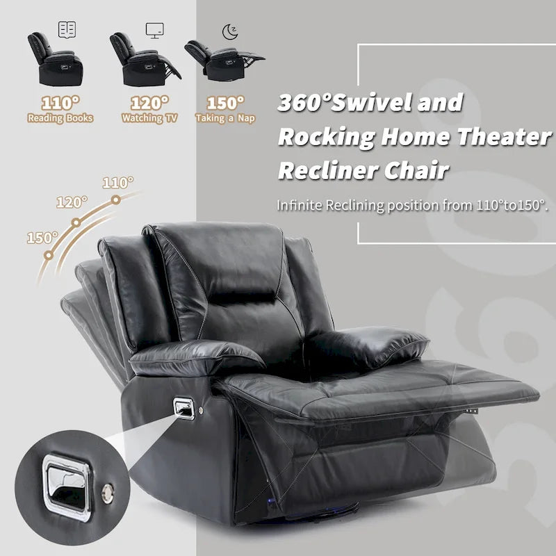 2 Seater Home Theater Recliner Manual Recliner Chair with a LED Light Strip Two Cup Holders and a Storage Box