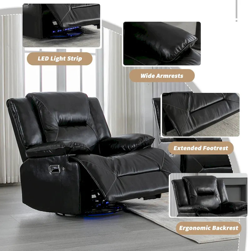 2 Seater Home Theater Recliner Manual Recliner Chair with a LED Light Strip Two Cup Holders and a Storage Box