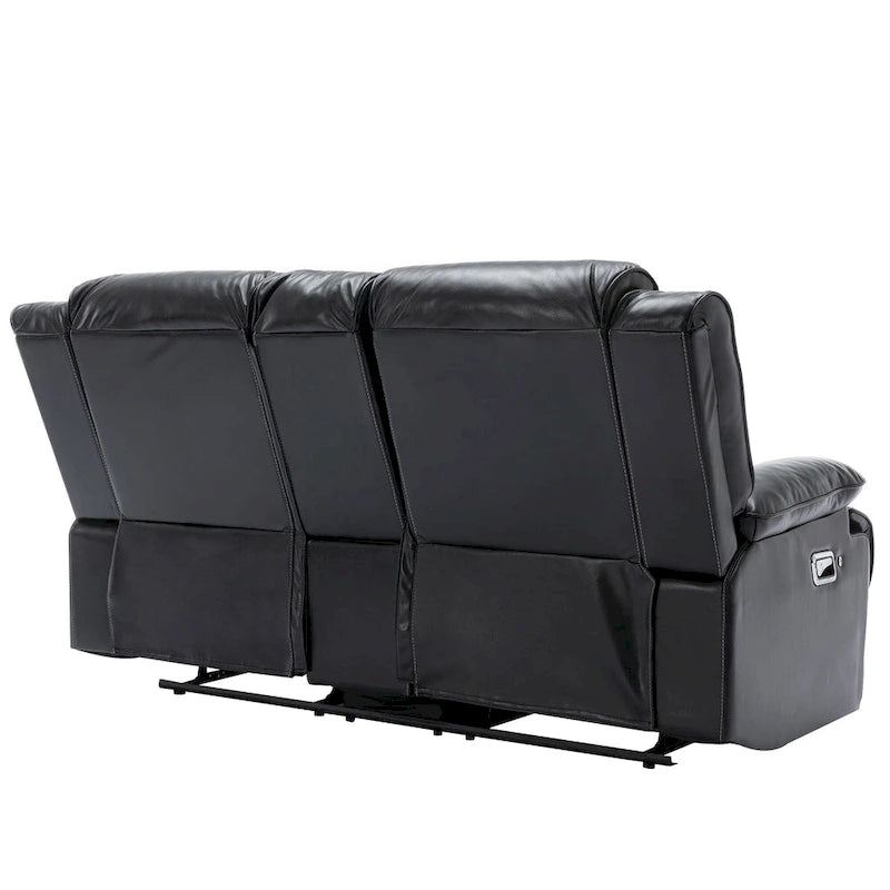 2 Seater Home Theater Recliner Manual Recliner Chair with a LED Light Strip Two Cup Holders and a Storage Box