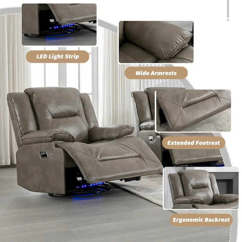 2 Seater Home Theater Recliner Manual Recliner Chair with a LED Light Strip Two Cup Holders and a Storage Box