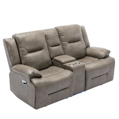 2 Seater Home Theater Recliner Manual Recliner Chair with a LED Light Strip Two Cup Holders and a Storage Box