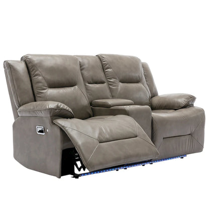 2 Seater Home Theater Recliner Manual Recliner Chair with a LED Light Strip Two Cup Holders and a Storage Box