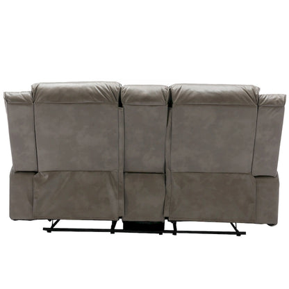 2 Seater Home Theater Recliner Manual Recliner Chair with a LED Light Strip Two Cup Holders and a Storage Box