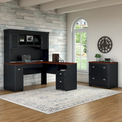 Fairview L Shaped Desk with Hutch and File Cabinet by Bush Furniture