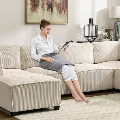 U-Shaped Corduroy Upholstered 6-Seat Convertible Modular Sectional Sofa Fit for Living Room