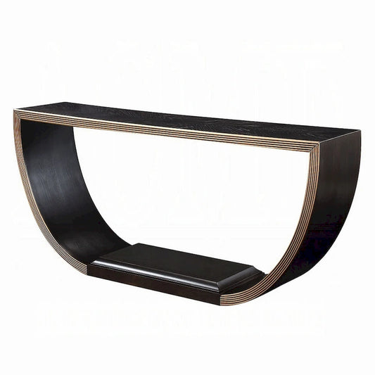 Riza Console Table, Half Moon Wood Frame Black, Gold Finish, 70 Inch