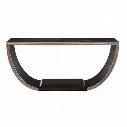Riza Console Table, Half Moon Wood Frame Black, Gold Finish, 70 Inch