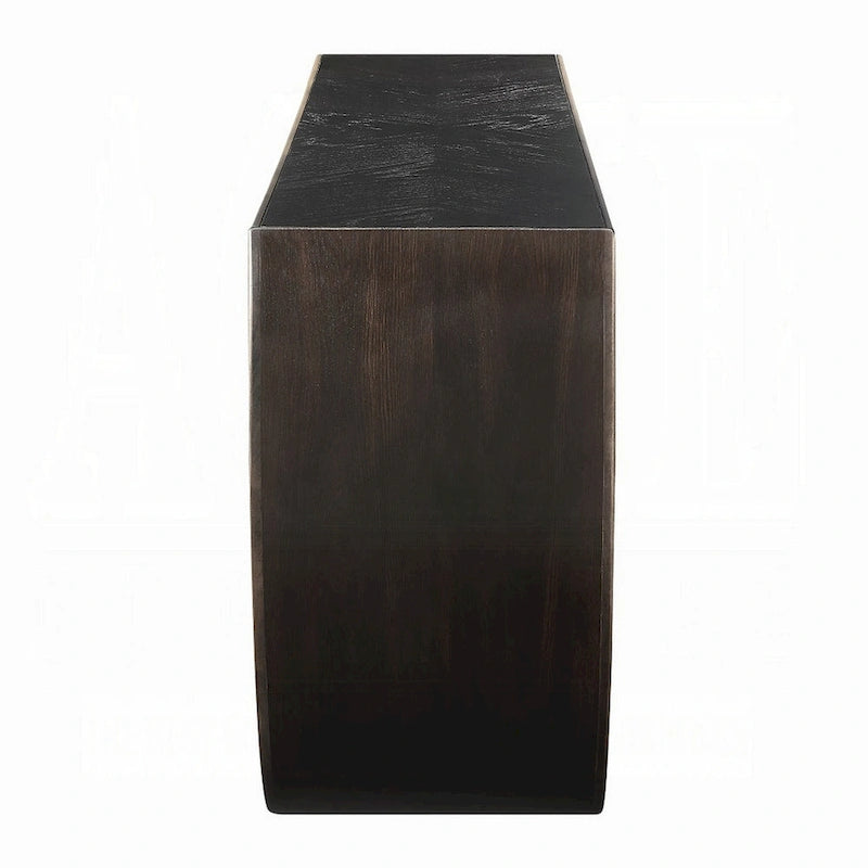 Riza Console Table, Half Moon Wood Frame Black, Gold Finish, 70 Inch