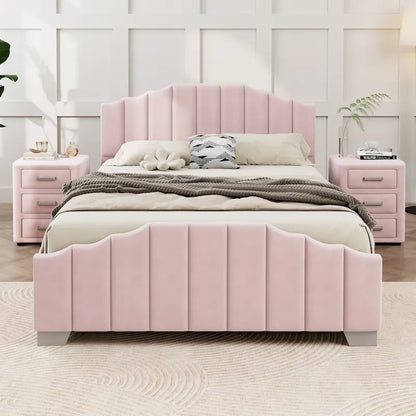 Modern Full Size Upholstered Platform Bed with Quilted Headboard and Footboard, Wooden Frame, No Box Spring Needed