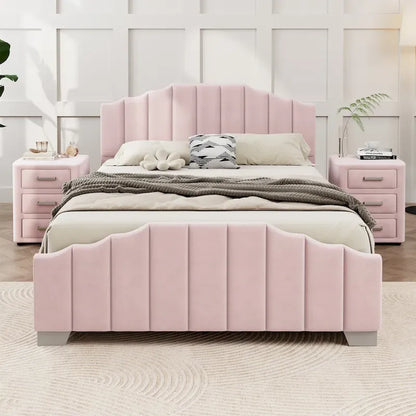Modern Full Size Upholstered Platform Bed with Quilted Headboard and Footboard, Wooden Frame, No Box Spring Needed