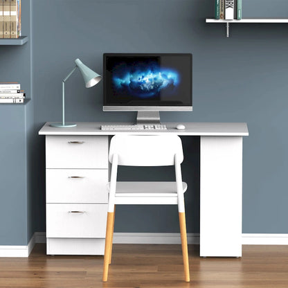 Modern Computer Office Desk with Reversible Storage Drawers and Shelves for Home Office and Dorm or Apartment Use