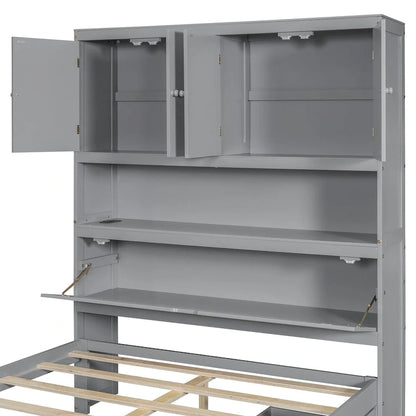 Wooden Platform Storage Bed Full Size Bed Frame with Storage Headboard