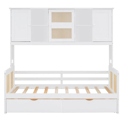 Twin Daybed with Storage Drawers, Cabinet, and Shelf, Sturdy Wood Construction