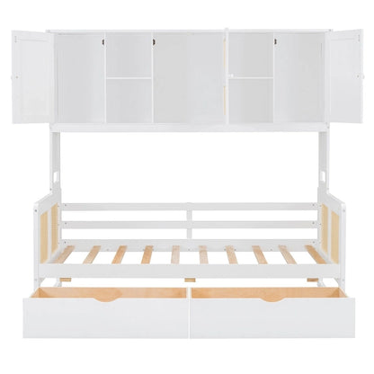 Twin Daybed with Storage Drawers, Cabinet, and Shelf, Sturdy Wood Construction