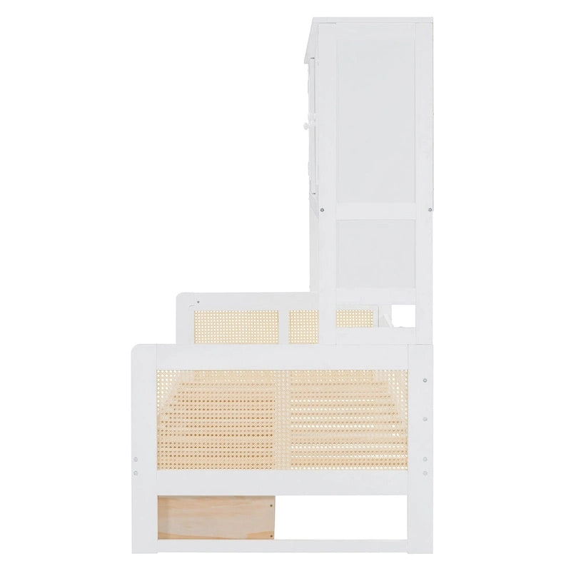 Twin Daybed with Storage Drawers, Cabinet, and Shelf, Sturdy Wood Construction