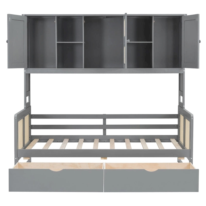 Twin Daybed with Storage Drawers, Cabinet, and Shelf, Sturdy Wood Construction