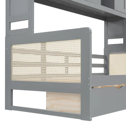 Twin Daybed with Storage Drawers, Cabinet, and Shelf, Sturdy Wood Construction