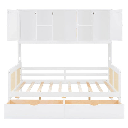 Twin Daybed with Storage Drawers, Cabinet, and Shelf, Sturdy Wood Construction