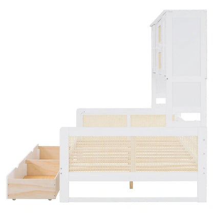 Twin Daybed with Storage Drawers, Cabinet, and Shelf, Sturdy Wood Construction