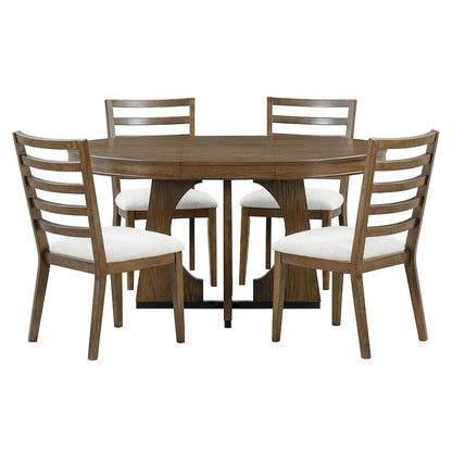 5 Piece Extendable Dining Table Set Retro Round Dining Table and Chair Sets with Geometric Design for Kitchen Dining Room