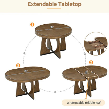 5 Piece Extendable Dining Table Set Retro Round Dining Table and Chair Sets with Geometric Design for Kitchen Dining Room