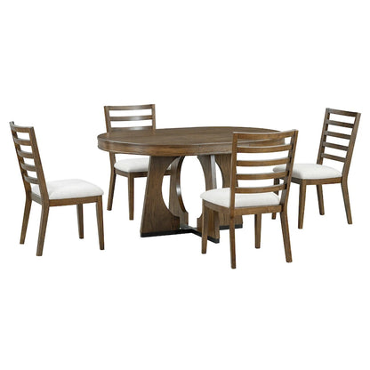 5 Piece Extendable Dining Table Set Retro Round Dining Table and Chair Sets with Geometric Design for Kitchen Dining Room
