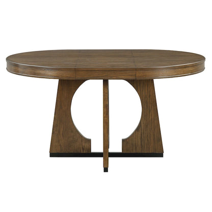 5 Piece Extendable Dining Table Set Retro Round Dining Table and Chair Sets with Geometric Design for Kitchen Dining Room