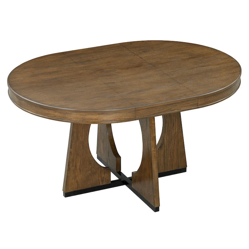 5 Piece Extendable Dining Table Set Retro Round Dining Table and Chair Sets with Geometric Design for Kitchen Dining Room