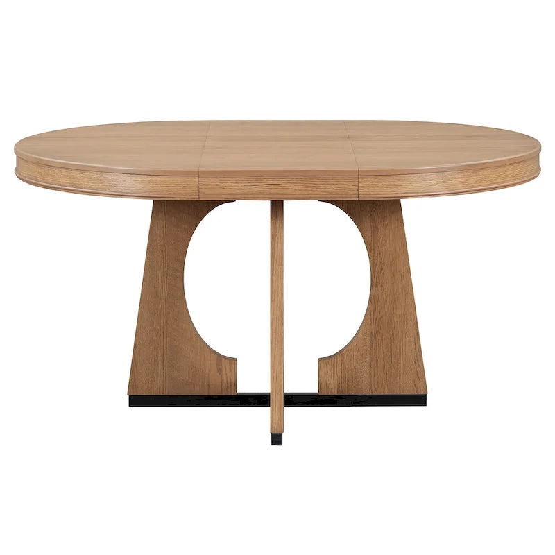 5 Piece Extendable Dining Table Set Retro Round Dining Table and Chair Sets with Geometric Design for Kitchen Dining Room