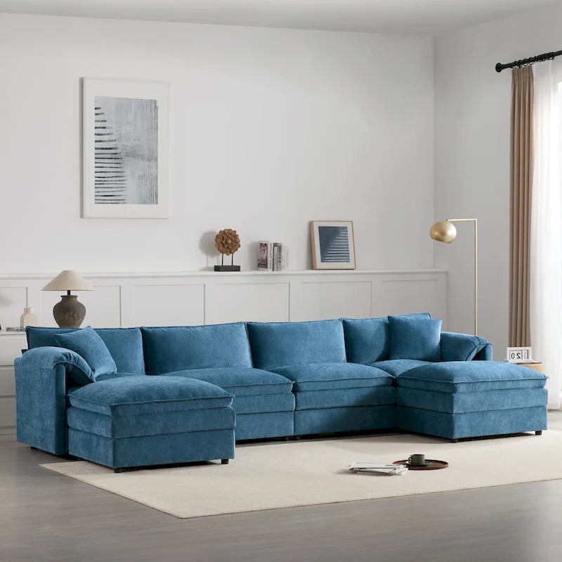 136 U-Shaped Chenille Cloud Sectional Sofa with Dual Ottomans